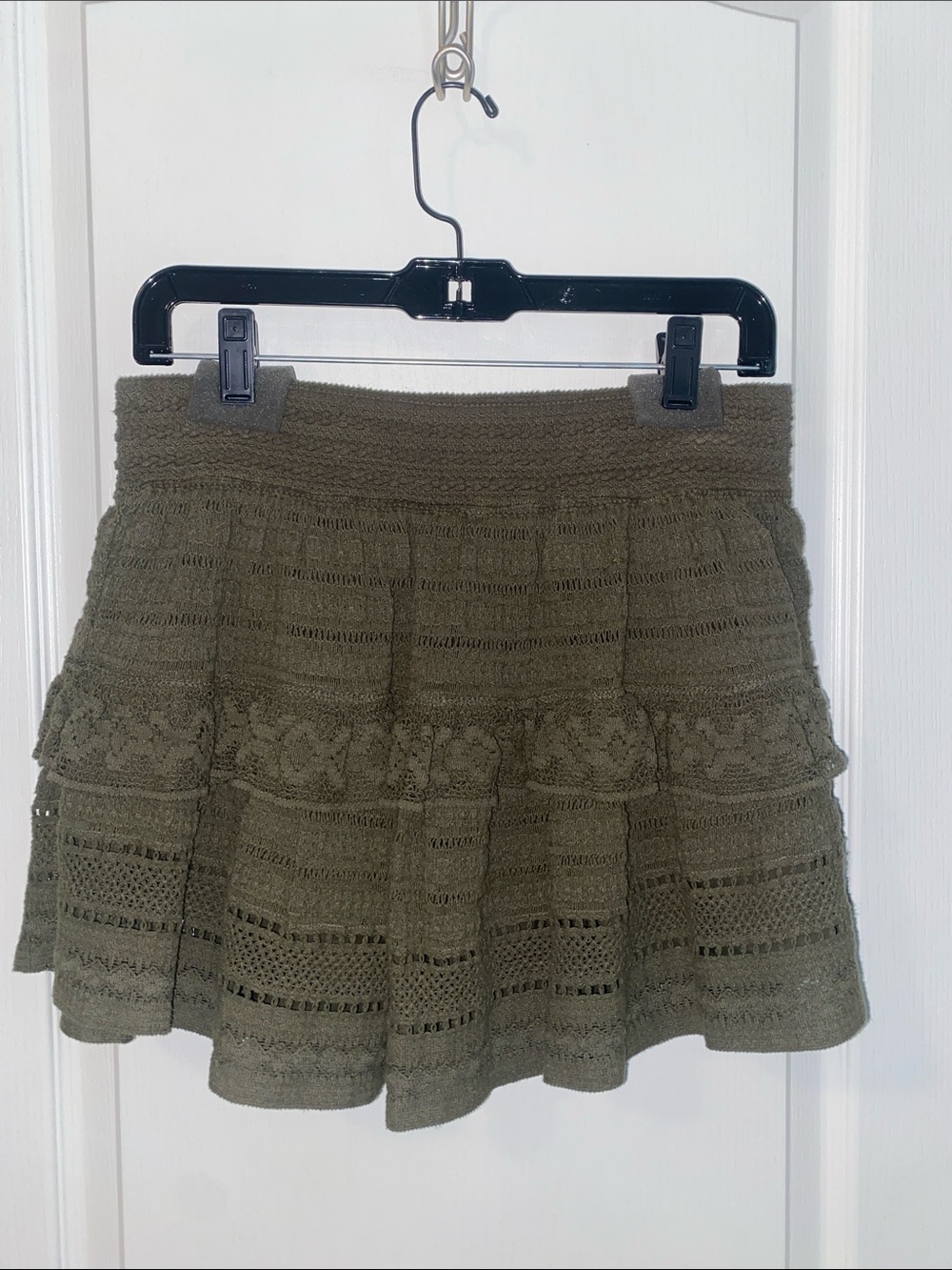 aerie Olive Crochet Tiered Mini Skirt